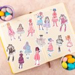 et of 15 hand-drawn Lolita anime girl stickers with vibrant colours, dynamic poses, and expressive details.