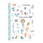 Floral Sticker Sheet with cute girl in blue dress