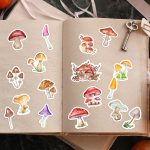 A dreamy collection of mushroom sticker grab bag in a cottagecore aesthetic, featuring hand-drawn toadstools and woodland fungi.