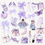 Purple aesthetic sticker grab bag with 25 hand-drawn stickers in soft lilac, lavender and violet tones.