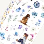 Blue & Purple Flower Sticker Sheet with Washi Strip