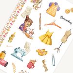 Sewing Themed Sticker Sheet with washi strip